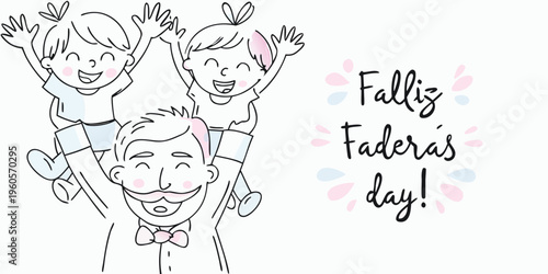 Father s day illustration a father carries children on his shoulders