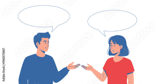 Illustration of two people with speech bubbles above their heads, representing communication and conversation