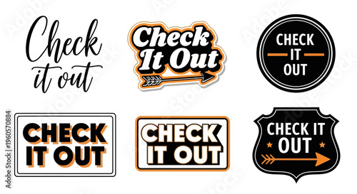 Collection of "Check It Out" graphics in various styles and colors, perfect for calls to action and promotions