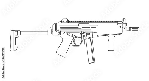 Line Drawing of Assault Rifle.