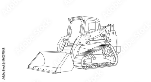 Line Drawing of Bulldozer Machine.