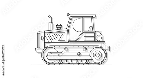Line Drawing of Bulldozer Vehicle.