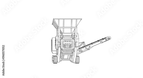 Line Drawing of Industrial Crusher Machine.