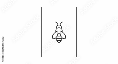 Minimalist line art illustration of a honeybee centered between two vertical lines on a white