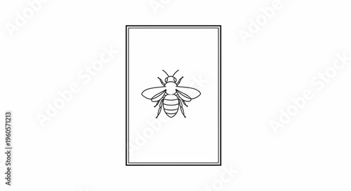 Elegant framed honeybee line art illustration on a clean white background, perfect for minimalist