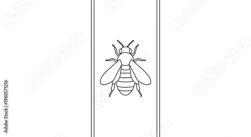 Minimalist black outline drawing of a bee centered on a white vertical panel design element