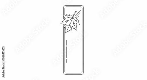 Elegant line art illustration of a simple bookmark or label featuring a graceful autumn maple leaf