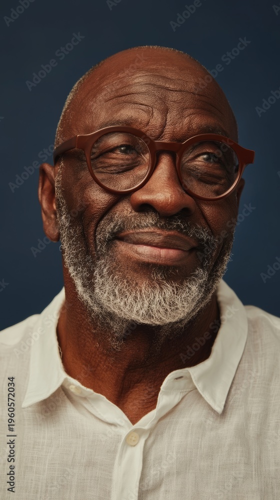 Obraz premium Introspective Elderly Man in Glasses, Smoking and Looking Directly at the Camera