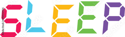 Digital font SEÑOR colorful letters abstract background retro technology letters.