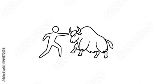 Symbolic illustration of human confronting a powerful bull or bison, depicting strength and