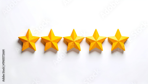 Five golden star rating on white backdrop representing excellent customer feedback