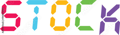 Digital numbers set with led segments for clock, counter, timer, or scoreboard shows text stock.