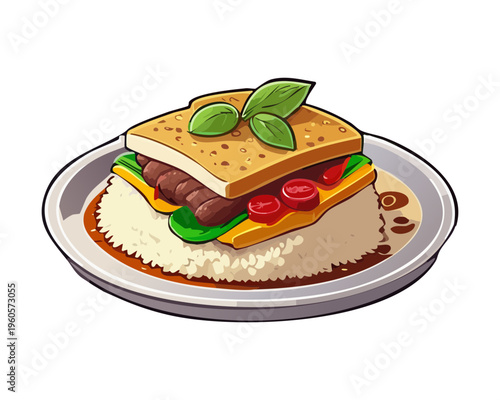 Hearty Bowl Of Meatball Soup With Yellow Noodles And Fresh Celery Traditional Indonesian Cuisine - Vector Illustration