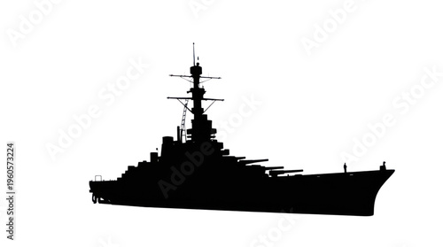 Battleship Silhouette Isolated on a White Background Representing Naval Military Power and Combat