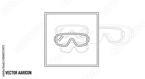 Minimalist black and white line icon depicting protective eyewear for sports and industrial safety