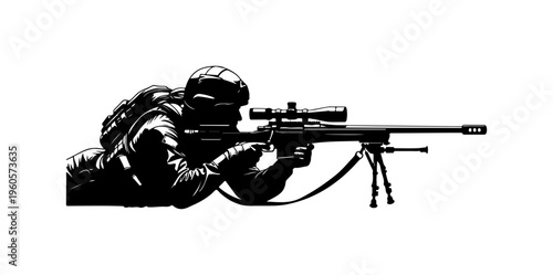 Professional Sniper Aiming with Precision Rifle