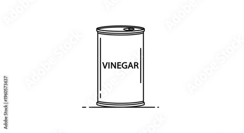 Monochrome line art drawing of a metal food can with 'VINEGAR' label, illustrating a common