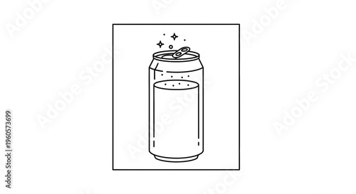 Crisp Beverage Presentation: Simple Line Illustration of an Open Drink Can Revealing an Inner