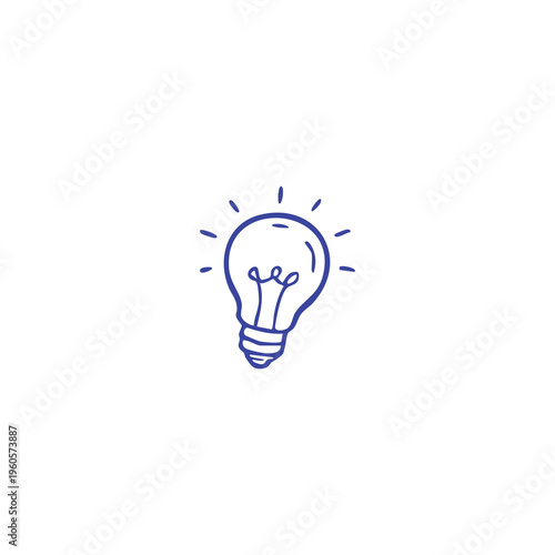 Simple blue line drawing of a lightbulb with radiating lines, representing an idea