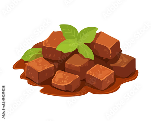 Savory Rice Bowl With Braised Meat And Fresh Herbs Healthy Asian Style Balanced Lunch Meal - Vector Illustration