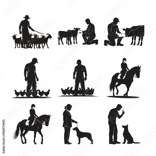 People and animals silhouette set bundle, vector illustration bundle