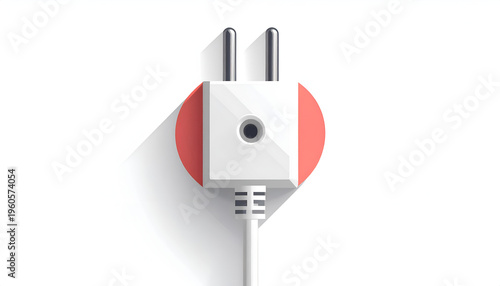 Power plug with red accents in modern minimalist style on clean white background
