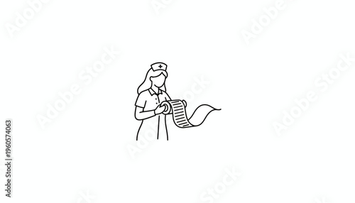 Dedicated nurse efficiently handling an important scroll of patient data or healthcare
