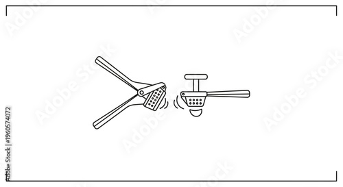 Minimalist line art illustration showcasing various kitchen garlic presses for efficient culinary