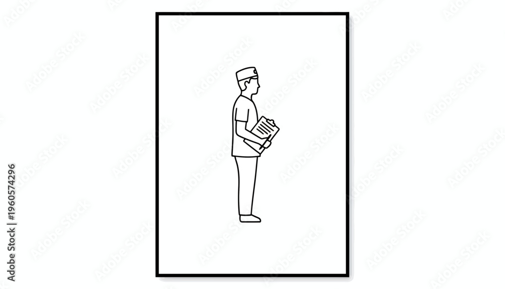 Fototapeta premium Clean line drawing depicting a healthcare provider holding important medical documents