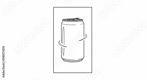 Clean line art rendition of a metal beverage container with subtle rotational graphic elements