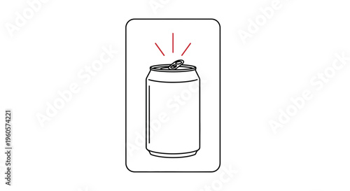 Minimalist graphic illustration of an opened beverage can with effervescent pop lines on a clean