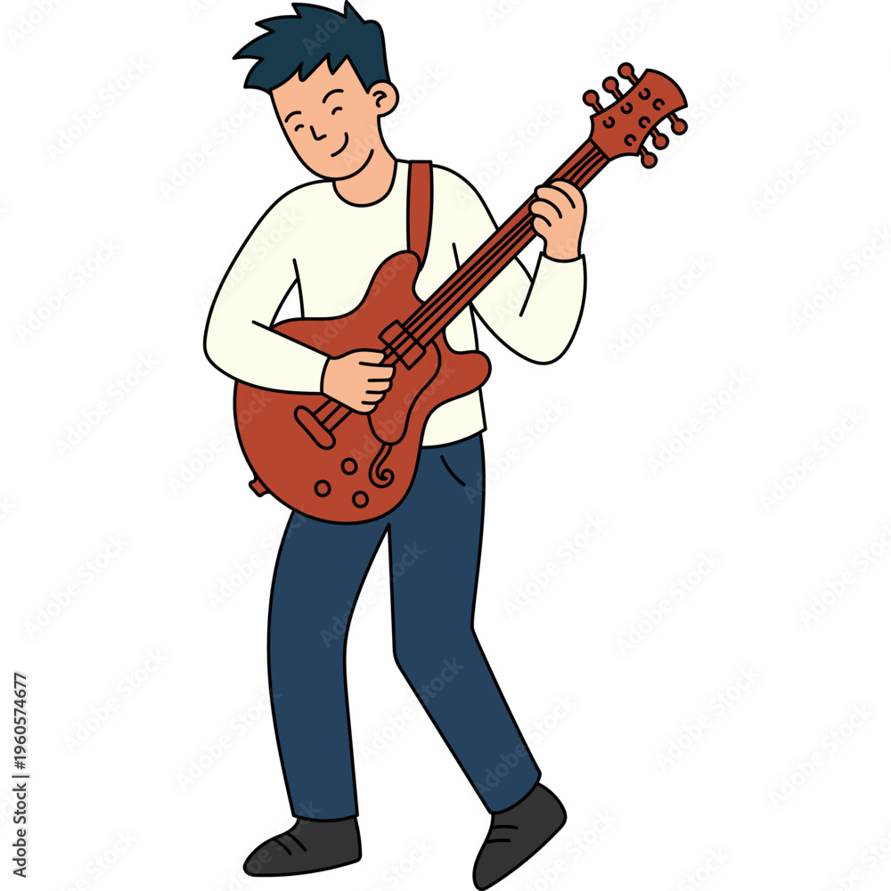 Naklejka premium Young Man Playing Electric Guitar