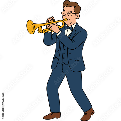 Cartoon Musician Playing Trumpet