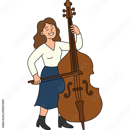 Woman Playing Double Bass Illustration