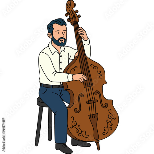 Man Playing Upright Bass Illustration