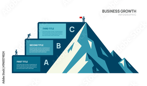 Three Steps infographic Business mountain pyramid ascending 3 Steps success strategy and financial growth process. presentation vector infographics.