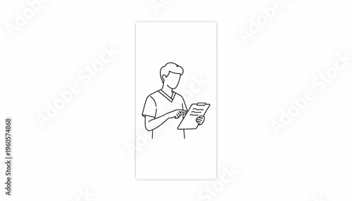 Professional reviewing patient records with focused attention on a medical clipboard illustration