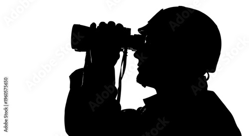 Man Looking Through Binoculars Silhouette.