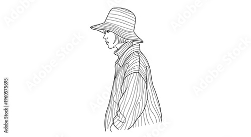Man Wearing Hat and Coat Illustration.