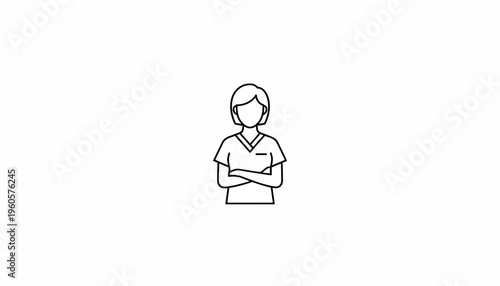 Minimalist line art illustration of a confident healthcare professional with crossed arms