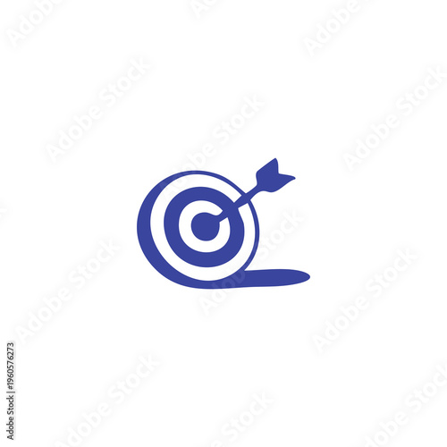 A blue arrow pierces a target, casting a shadow on a white background