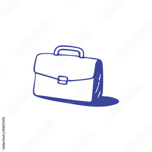 A simple blue outline drawing of a briefcase casting a blue shadow