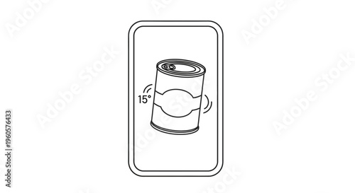 Instructional icon demonstrating gentle shaking of a tin can at a specific angle for mixing