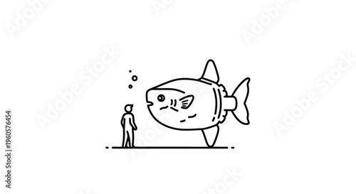 Encounter with an immense aquatic creature: a human marvels at the colossal size of a giant fish