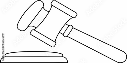 Simple black and white illustration of a gavel and sounding block