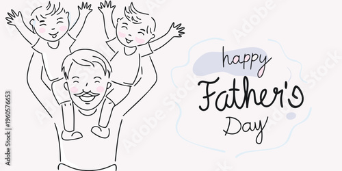 Father carrying children on shoulders celebrating father s day