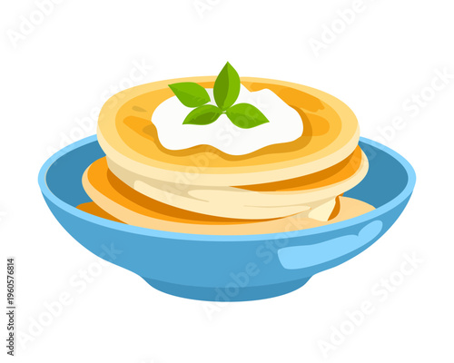 Golden Fried Spring Rolls Served With Spicy Dipping Sauce On Blue Plate - Vector Illustration