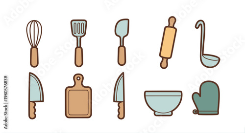 Culinary tools vector illustrations for cooking and baking preparation