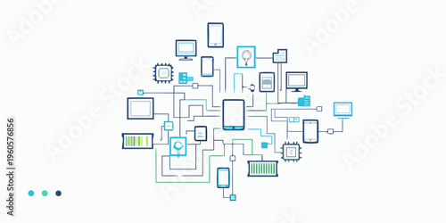Interconnected devices forming a network illustrating the internet of things