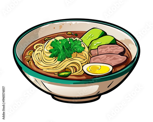 Grilled Meat Chops With Rice And Fresh Salad Garnish On White Plate - Vector Illustration